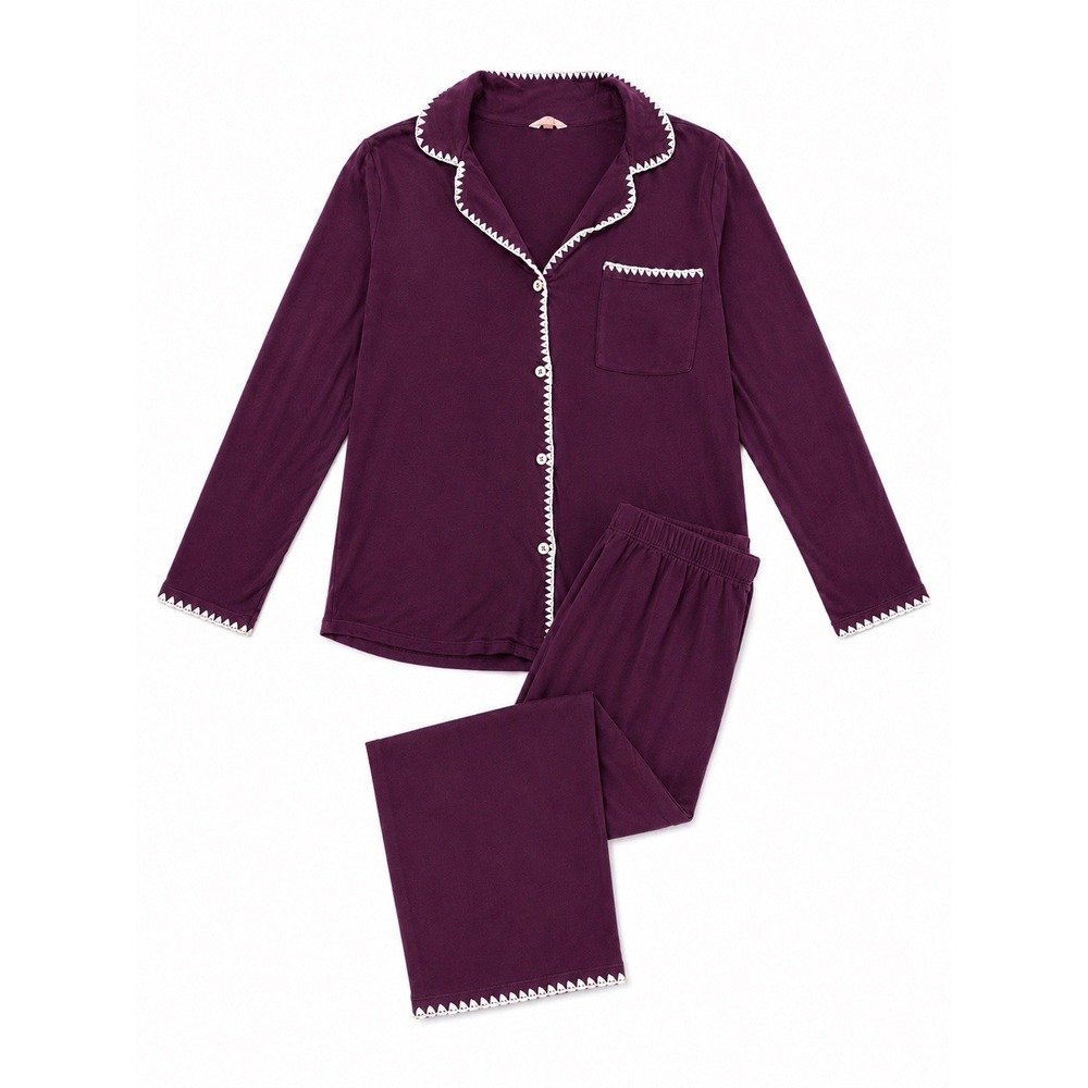 Eberjey Pajama Set XS Purple Frida Whipstitch Lounge Luxury Long Soft Cozy Chic